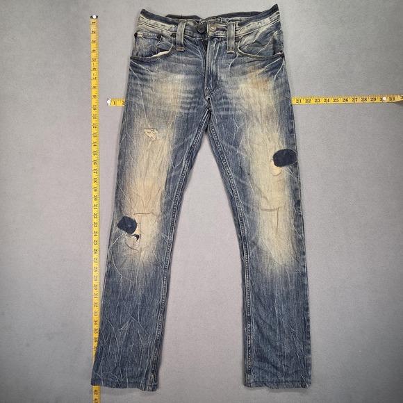 Levis Jeans Mens Blue Slim Straight Thrashed Patched Washed Out Fits 29x32
